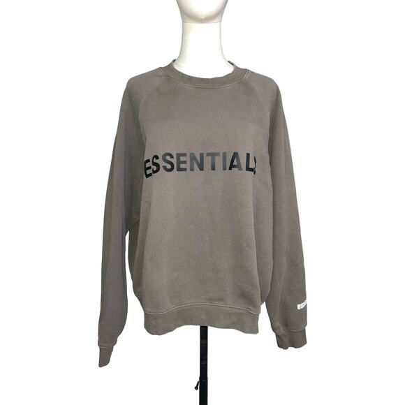 Fear Of God Essentials Crewneck Sweatshirt Taupe Gray Logo Size M - Picture 8 of 9